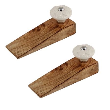 2 Pieces Cream Wheel Flower Ceramic Wooden Door Stopper